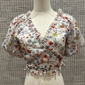 70/21 Ruffle-Trim Floral-Print Crop Top